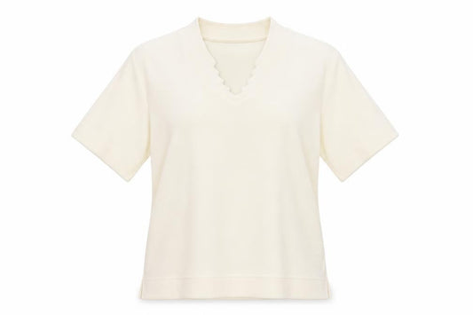 Poppy Womens Ivory Polyester Basic T-Shirt Size 18 V-Neck