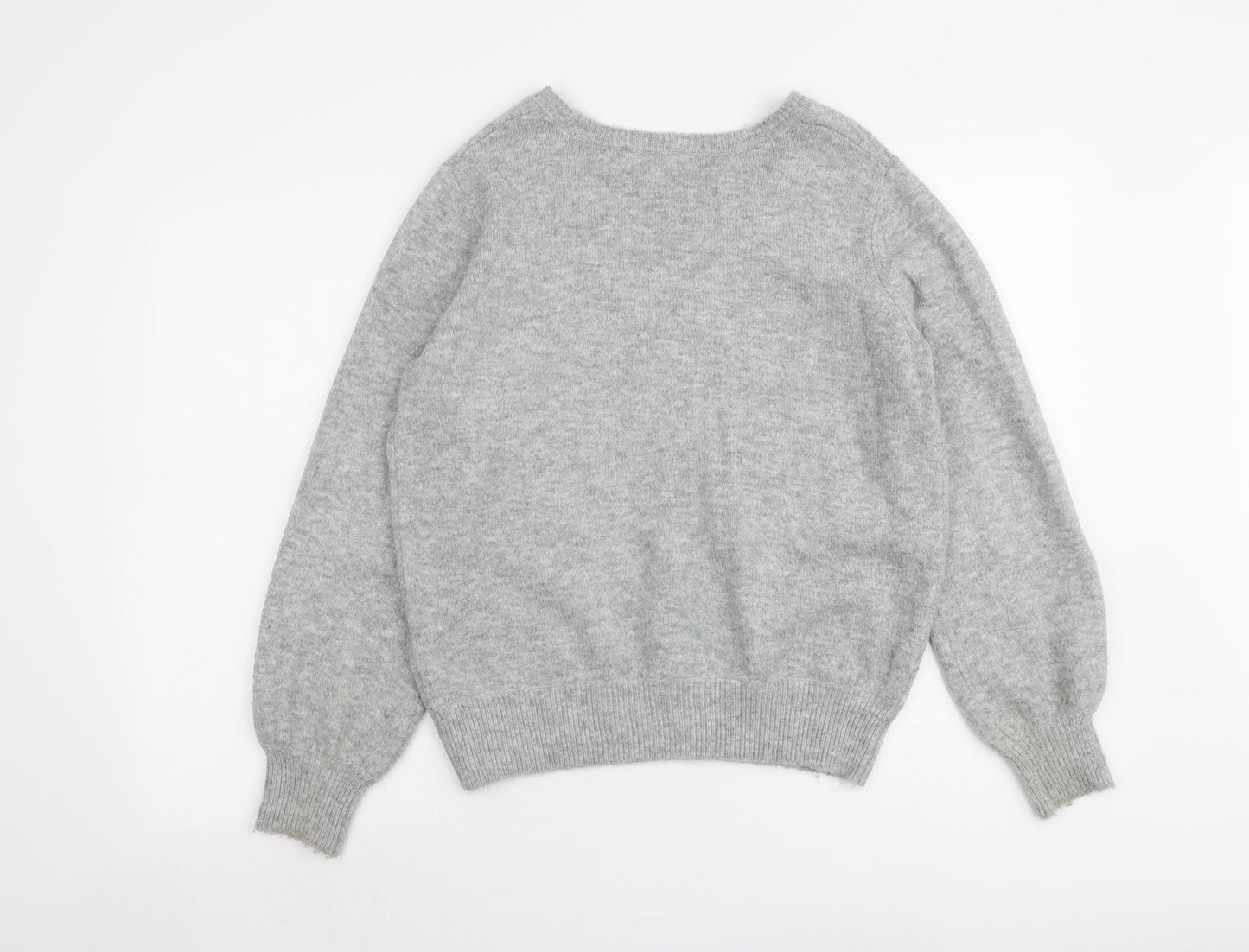 Miss Selfridge Womens Grey V-Neck Acrylic Pullover Jumper Size 6