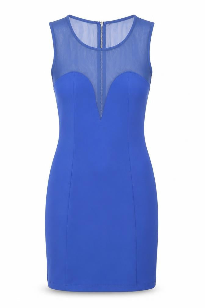 Topshop Womens Blue Polyester Mini Size 10 Boat Neck Zip - Mesh Panel