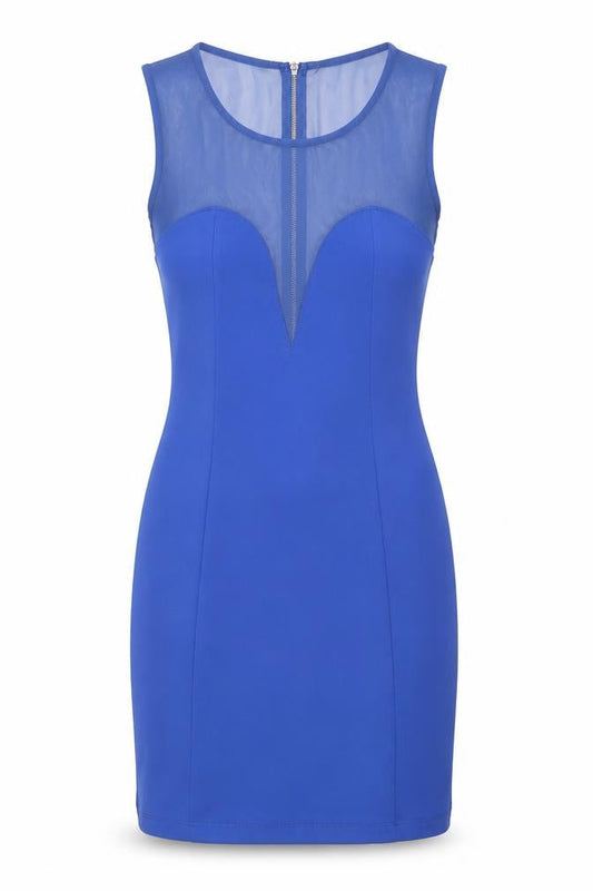 Topshop Womens Blue Polyester Mini Size 10 Boat Neck Zip - Mesh Panel