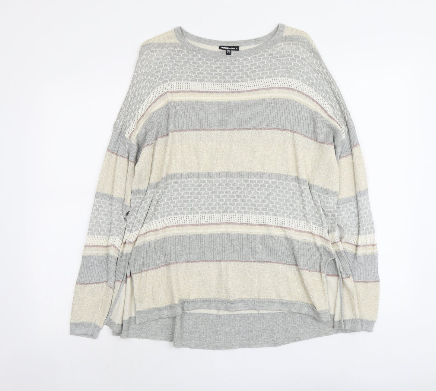 Warehouse Womens Multicoloured Round Neck Geometric Viscose Pullover Jumper Size 12