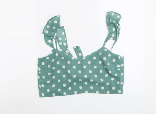 Minpink Womens Green Polka Dot Polyester Cropped Tank Size L V-Neck