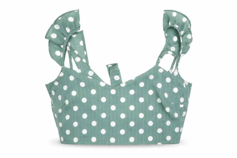 Minpink Womens Green Polka Dot Polyester Cropped Tank Size L V-Neck