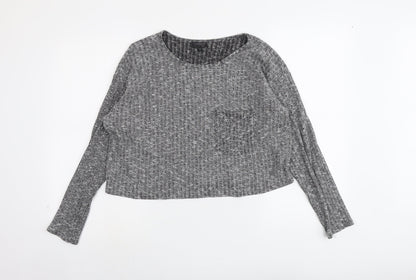 Topshop Womens Grey Round Neck Polyester Pullover Jumper Size 8