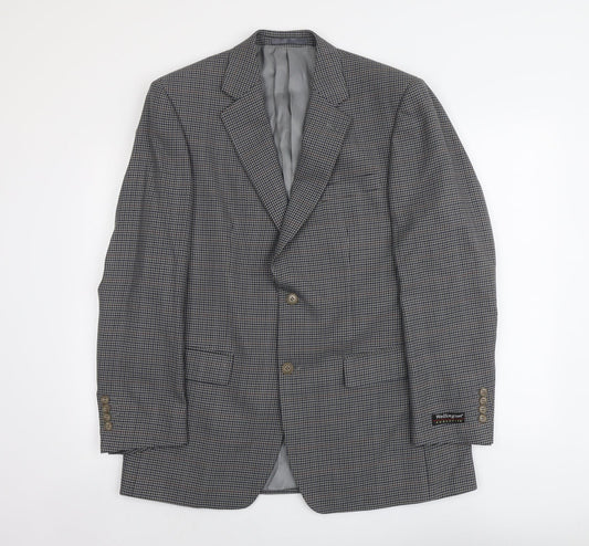 Wellington Mens Grey Houndstooth Polyester Jacket Suit Jacket Size L Regular
