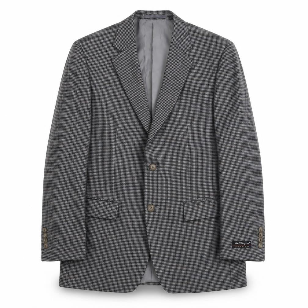 Wellington Mens Grey Houndstooth Polyester Jacket Suit Jacket Size L Regular