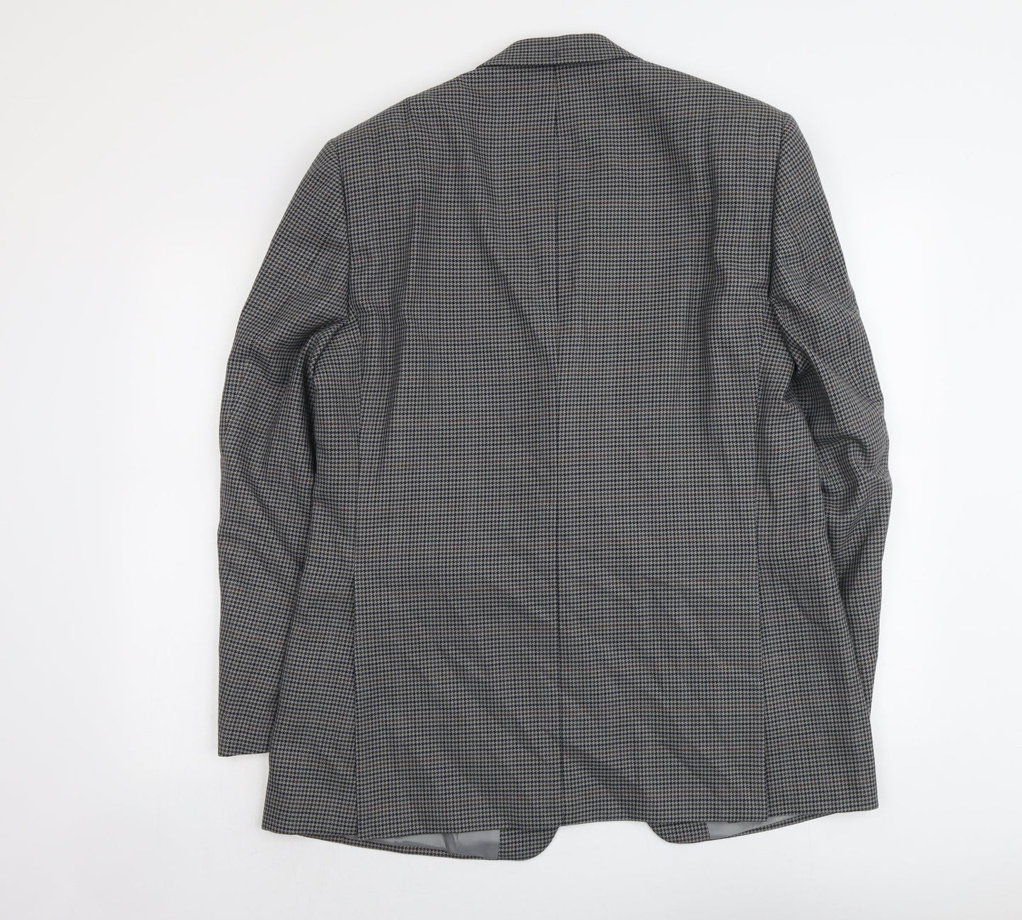Wellington Mens Grey Houndstooth Polyester Jacket Suit Jacket Size L Regular