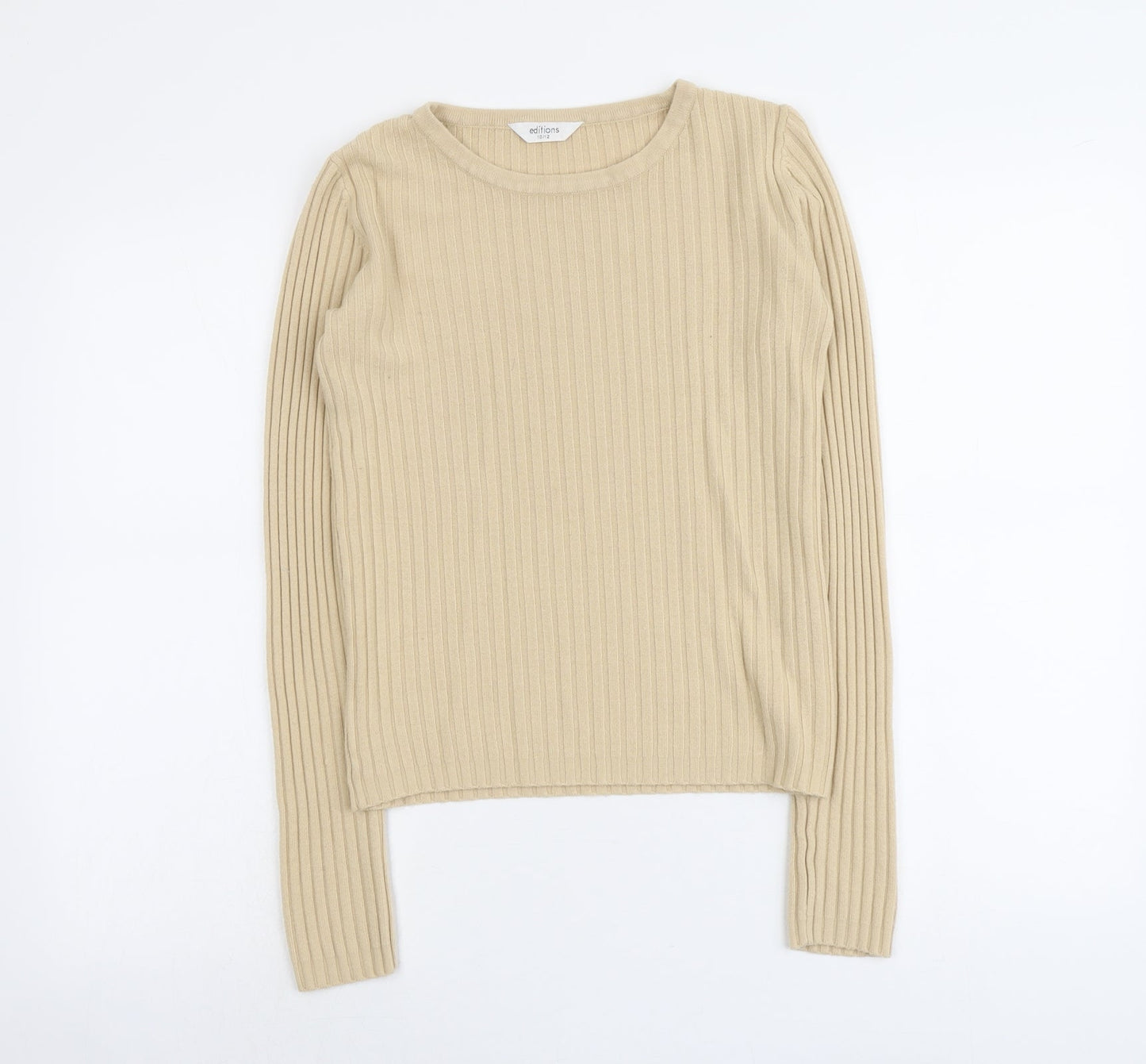 Editions Womens Beige Round Neck Acrylic Pullover Jumper Size 10 - Size 10-12