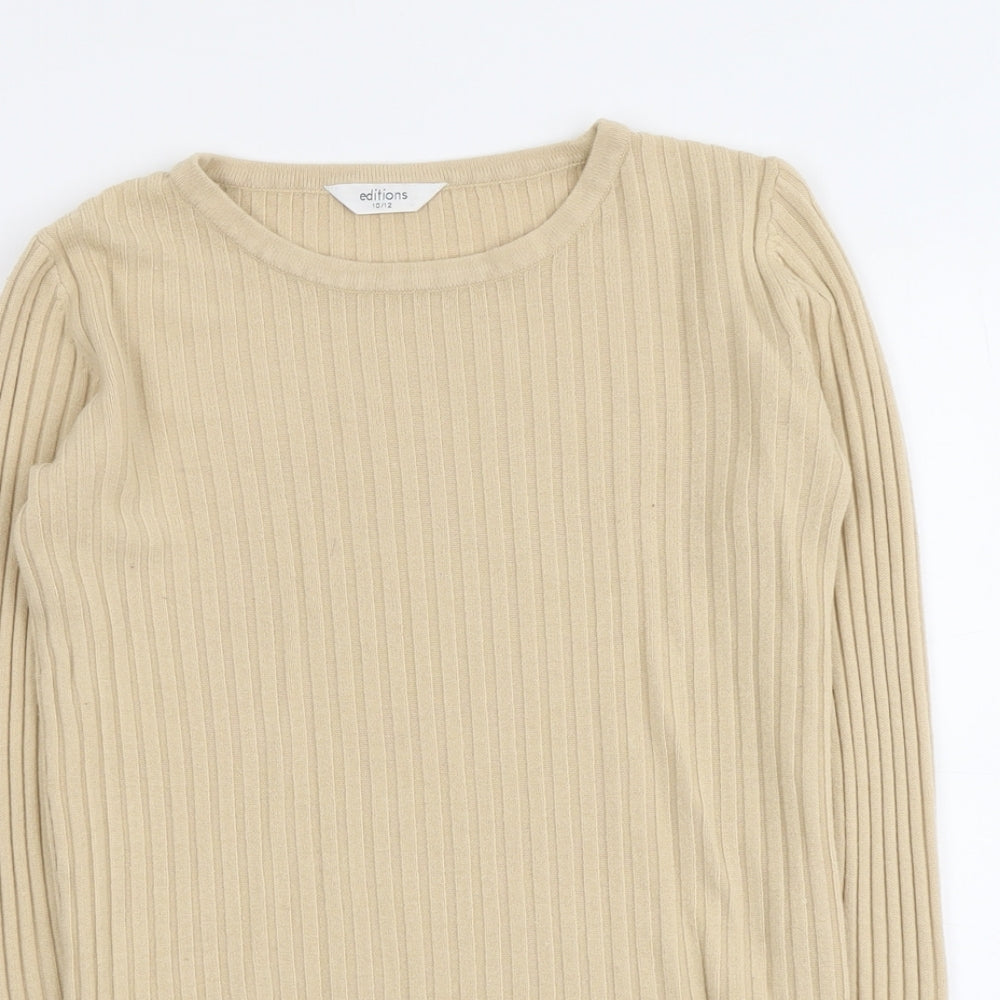 Editions Womens Beige Round Neck Acrylic Pullover Jumper Size 10 - Size 10-12