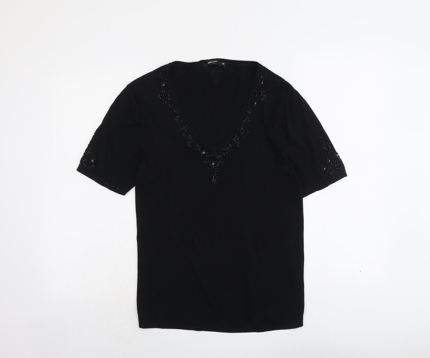 Whisper Womens Black V-Neck Viscose Pullover Jumper Size M