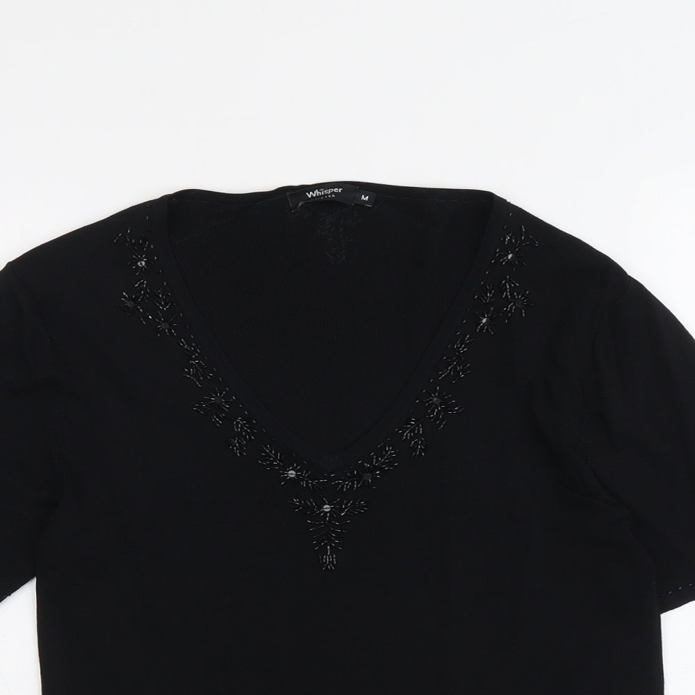 Whisper Womens Black V-Neck Viscose Pullover Jumper Size M