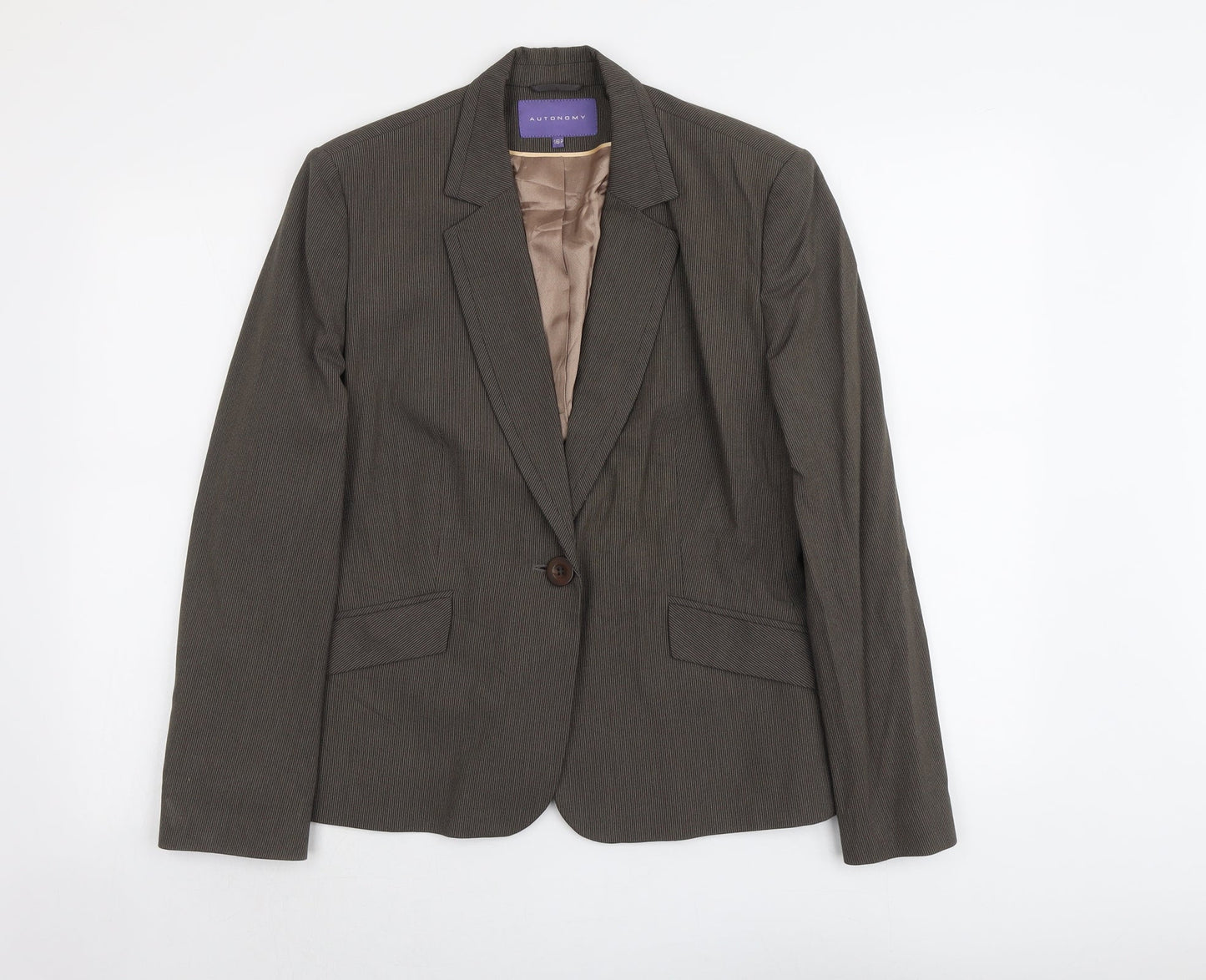Autonomy Womens Brown Striped Polyester Jacket Suit Size 16