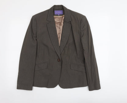 Autonomy Womens Brown Striped Polyester Jacket Suit Size 16