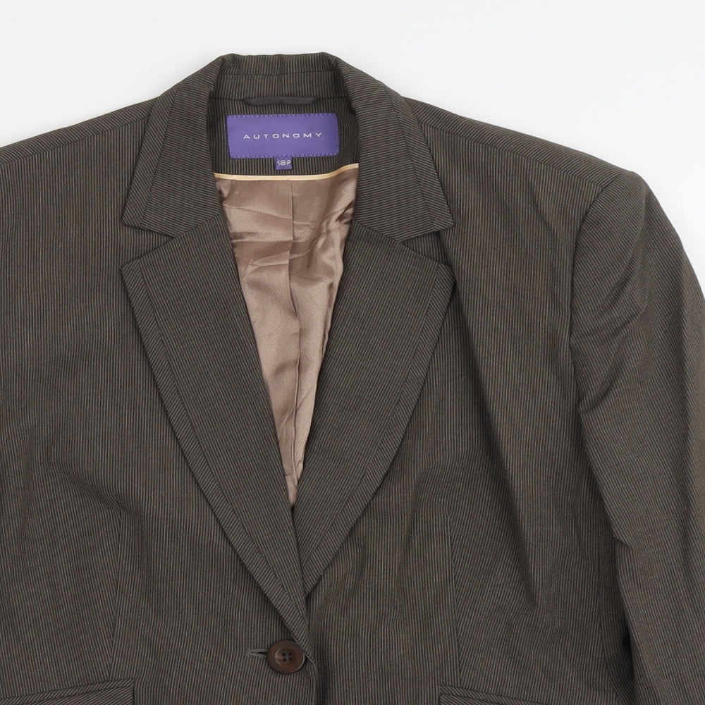 Autonomy Womens Brown Striped Polyester Jacket Suit Size 16