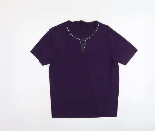 Casamia Womens Purple Round Neck Viscose Pullover Jumper Size M
