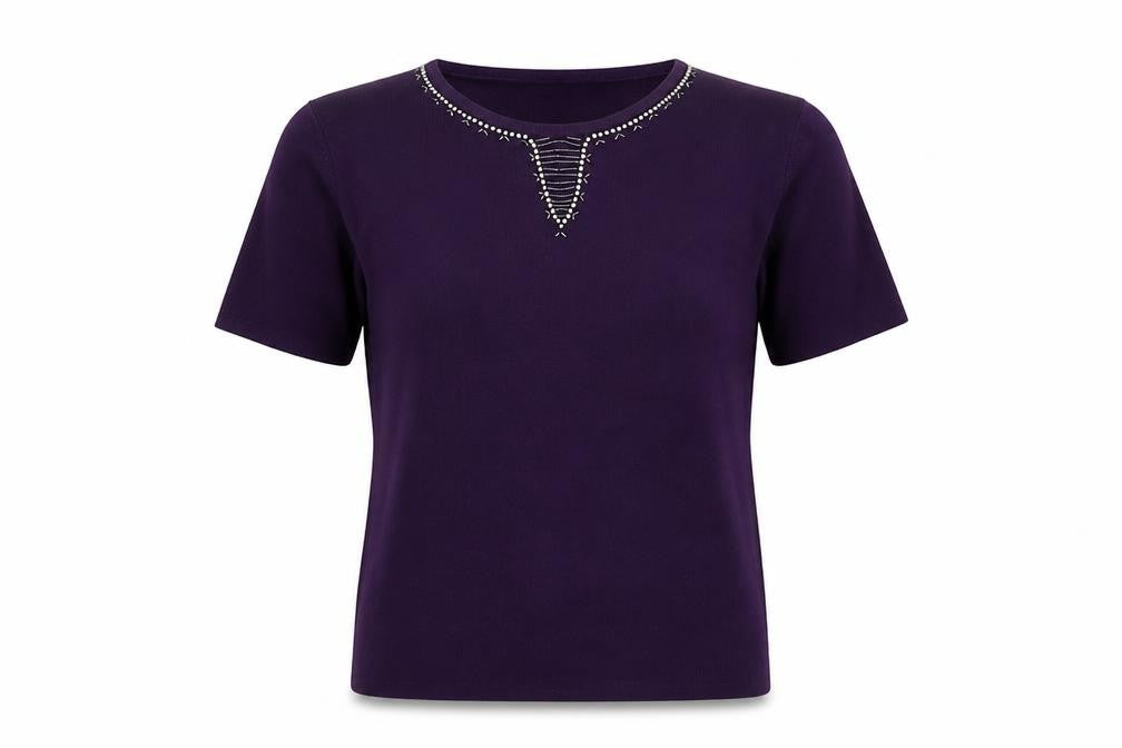 Casamia Womens Purple Round Neck Viscose Pullover Jumper Size M