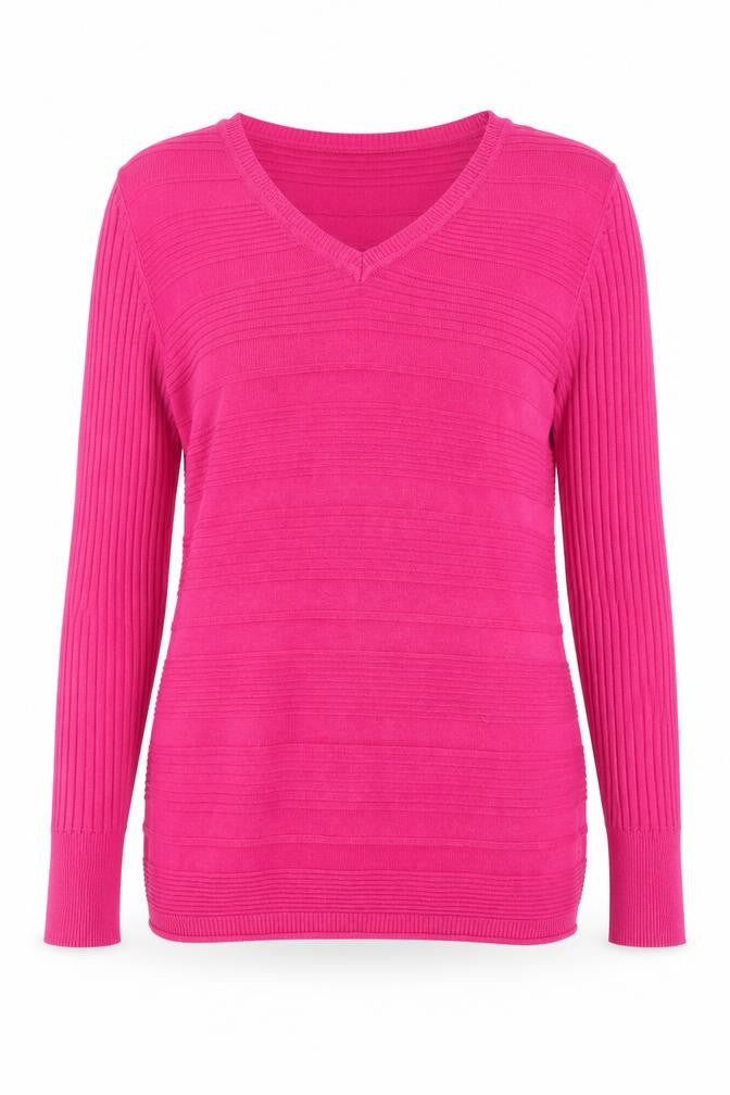 Fransa Womens Pink V-Neck Cotton Pullover Jumper Size XS - Textured