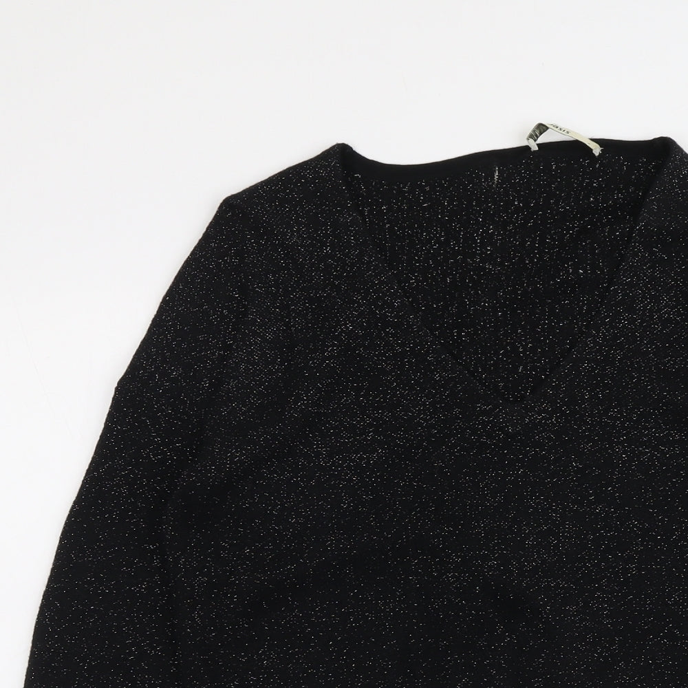 Oasis Womens Black Round Neck Cotton Pullover Jumper Size S