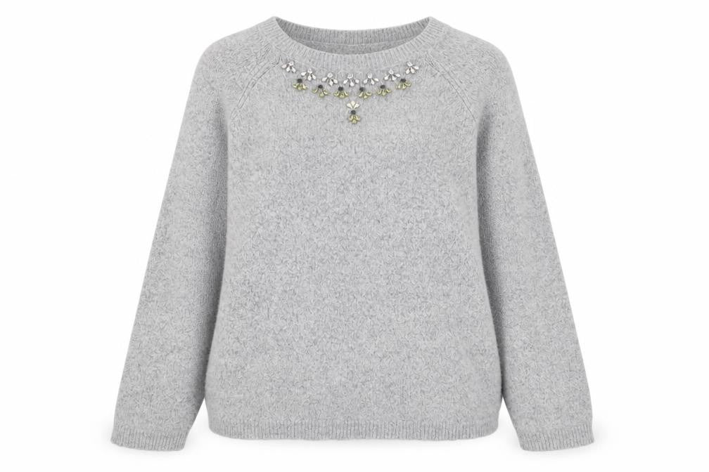 Soaked in Luxury Womens Grey Round Neck Acrylic Pullover Jumper Size L