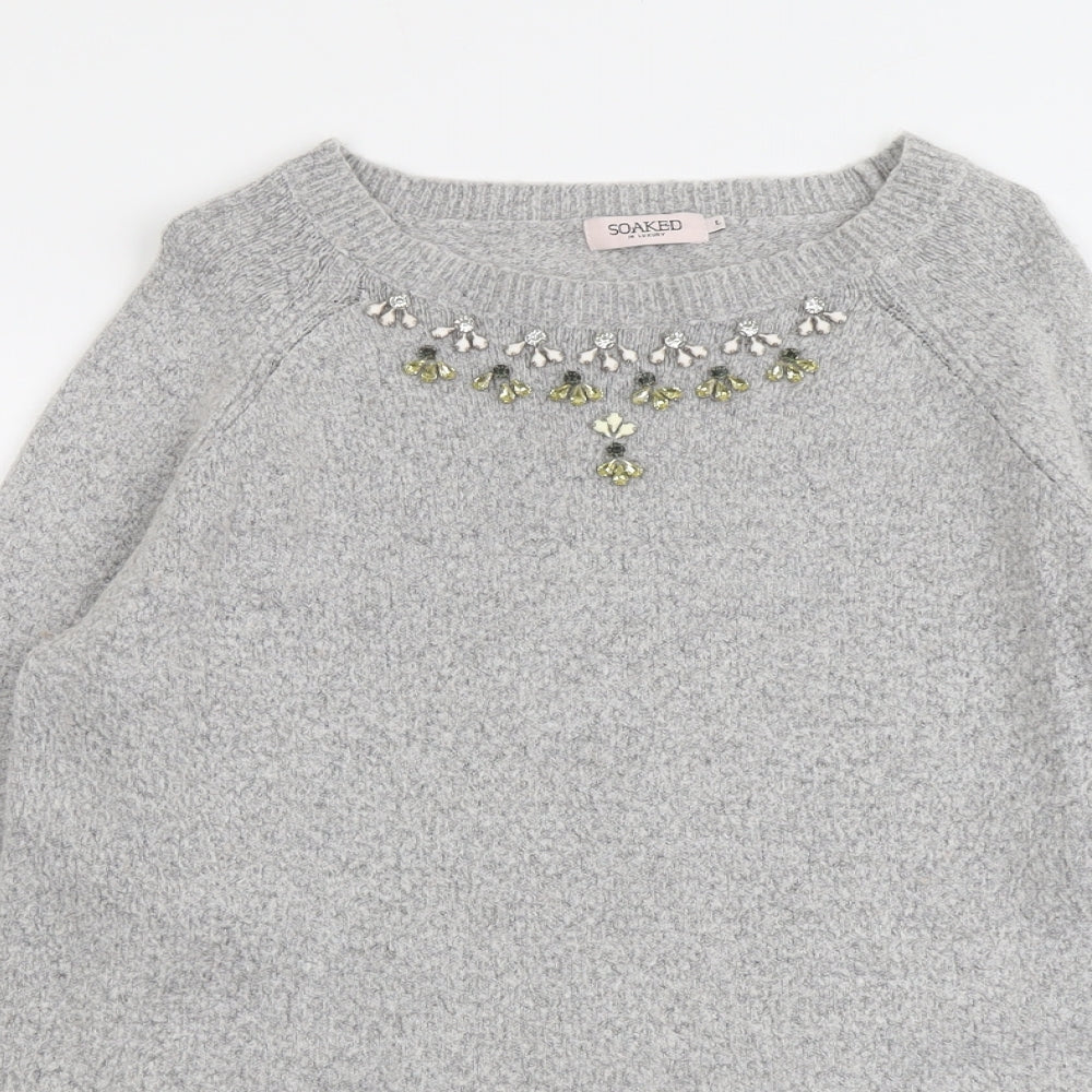 Soaked in Luxury Womens Grey Round Neck Acrylic Pullover Jumper Size L