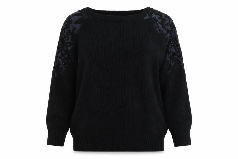 Day&Night Womens Black Round Neck Geometric Acrylic Pullover Jumper Size M