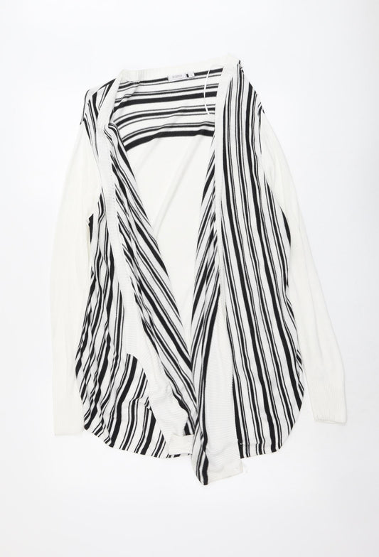 Fransa Womens White V-Neck Striped Viscose Cardigan Jumper Size L
