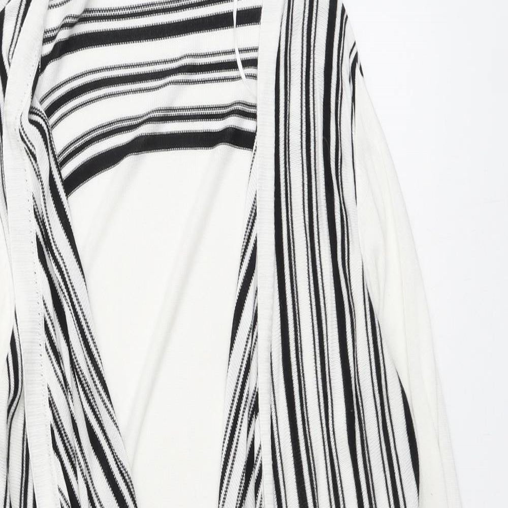Fransa Womens White V-Neck Striped Viscose Cardigan Jumper Size L