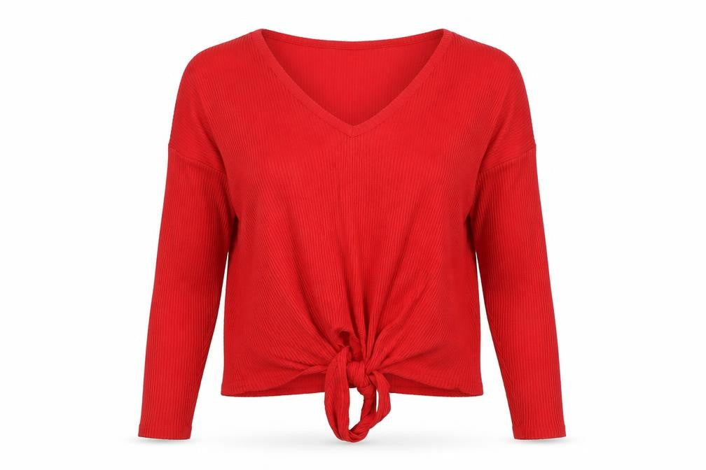 New Look Womens Red V-Neck Viscose Pullover Jumper Size S - Knot Front