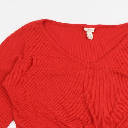 New Look Womens Red V-Neck Viscose Pullover Jumper Size S - Knot Front