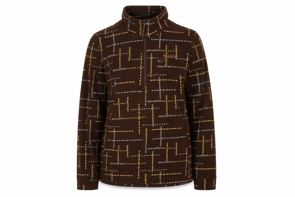 Iguana Womens Brown Geometric Polyester Pullover Sweatshirt Size 14 Zip