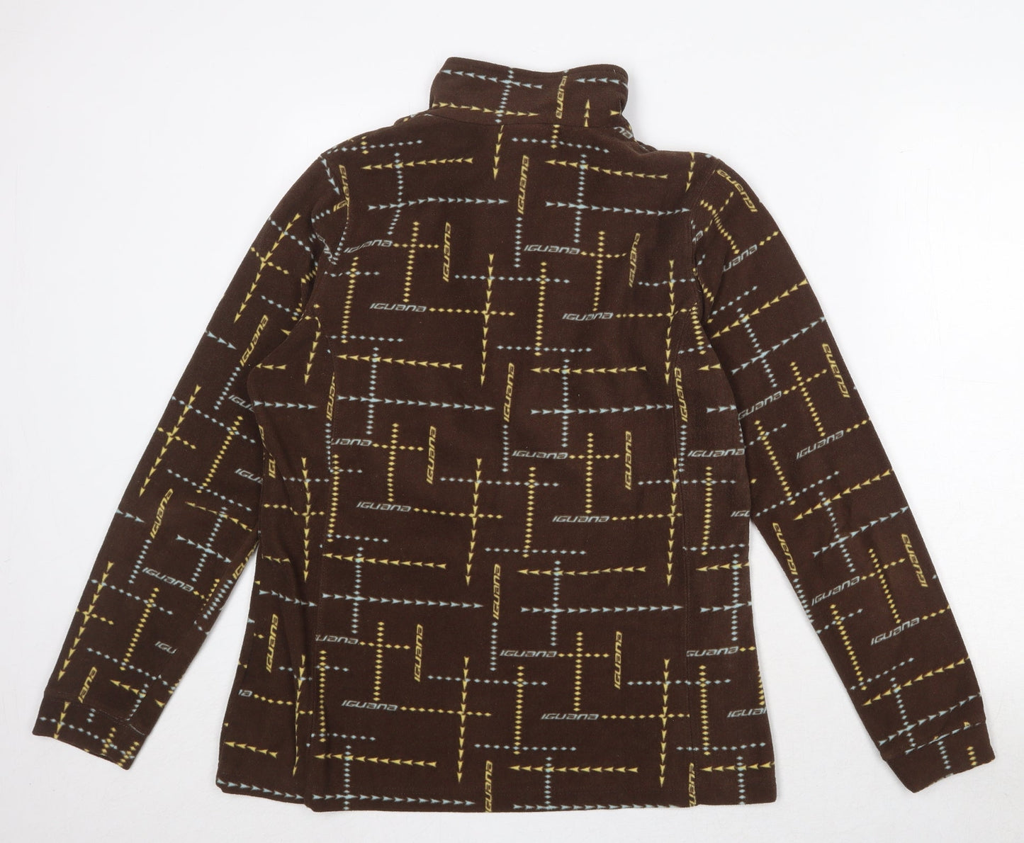 Iguana Womens Brown Geometric Polyester Pullover Sweatshirt Size 14 Zip