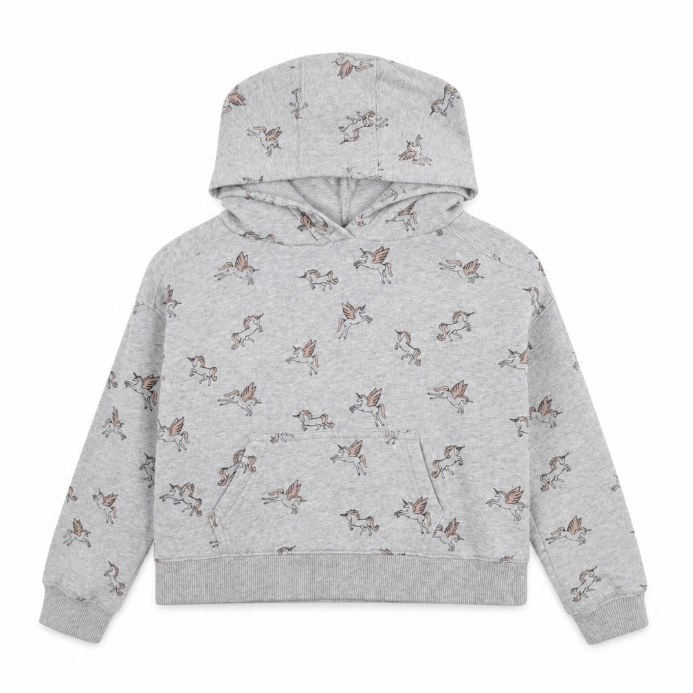 NEXT Girls Grey Geometric Cotton Pullover Hoodie Size 8 Years Pullover - Unicorn Print