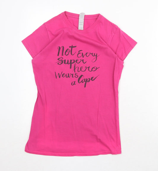 Gildan Womens Pink Cotton Basic T-Shirt Size M Round Neck