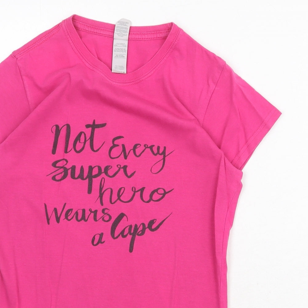 Gildan Womens Pink Cotton Basic T-Shirt Size M Round Neck