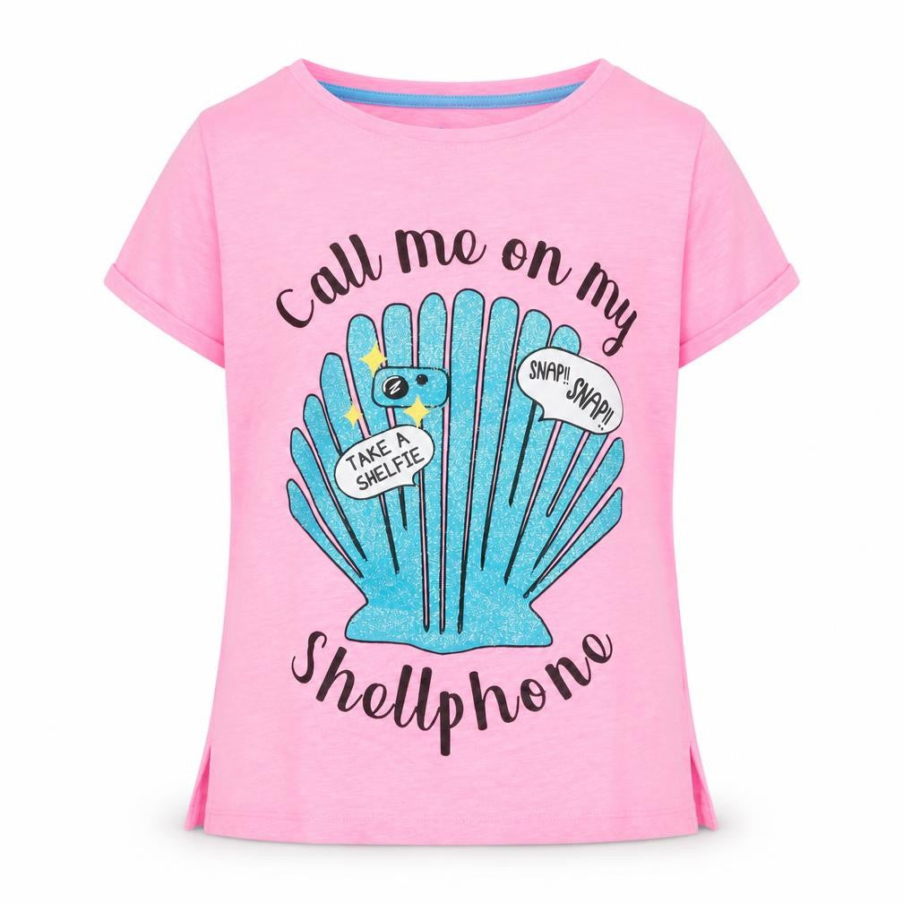 My Weekend Favourites Womens Pink Cotton Basic T-Shirt Size 10 Round Neck - Call Me On My Shellphone