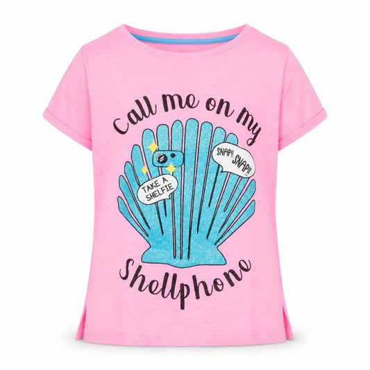My Weekend Favourites Womens Pink Cotton Basic T-Shirt Size 10 Round Neck - Call Me On My Shellphone