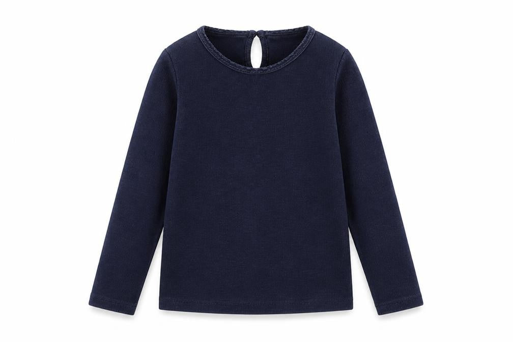Gap Girls Blue Cotton Basic T-Shirt Size 5 Years Boat Neck Button
