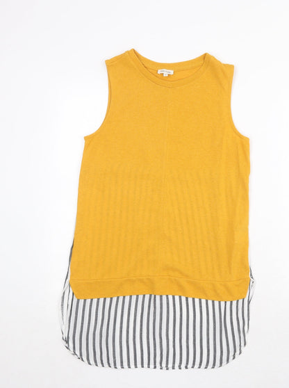 River Island Womens Yellow Striped Cotton Basic Tank Size 8 Round Neck