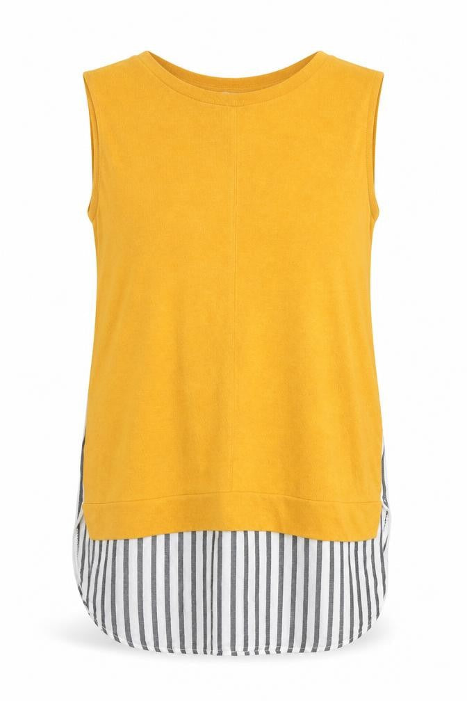 River Island Womens Yellow Striped Cotton Basic Tank Size 8 Round Neck