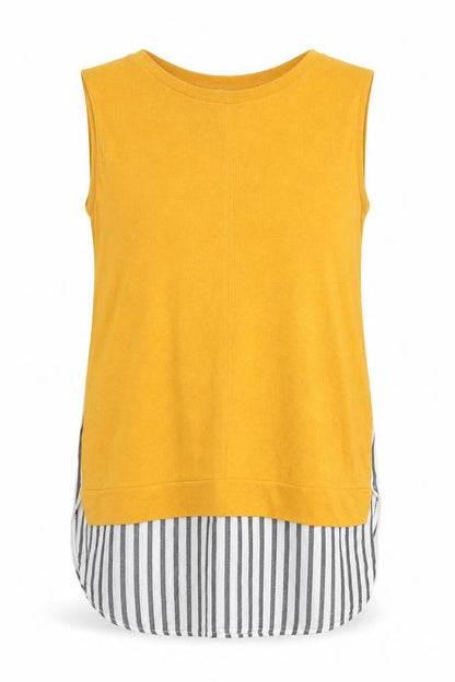 River Island Womens Yellow Striped Cotton Basic Tank Size 8 Round Neck