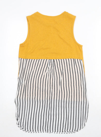 River Island Womens Yellow Striped Cotton Basic Tank Size 8 Round Neck