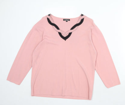 Touch Womens Pink V-Neck Viscose Pullover Jumper Size M