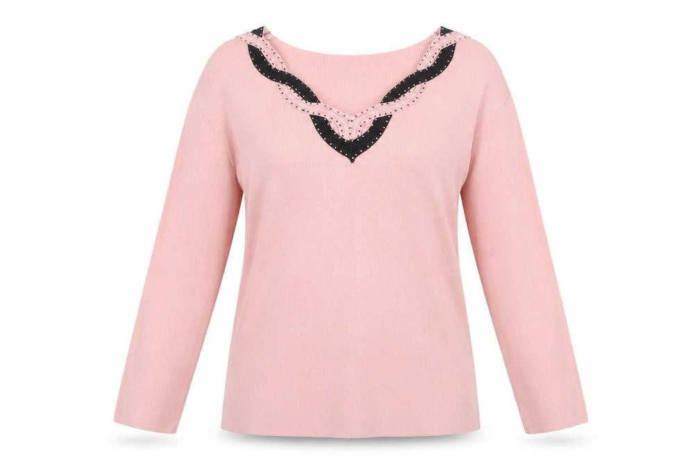Touch Womens Pink V-Neck Viscose Pullover Jumper Size M