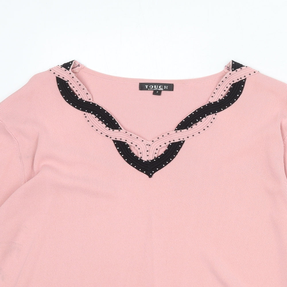 Touch Womens Pink V-Neck Viscose Pullover Jumper Size M