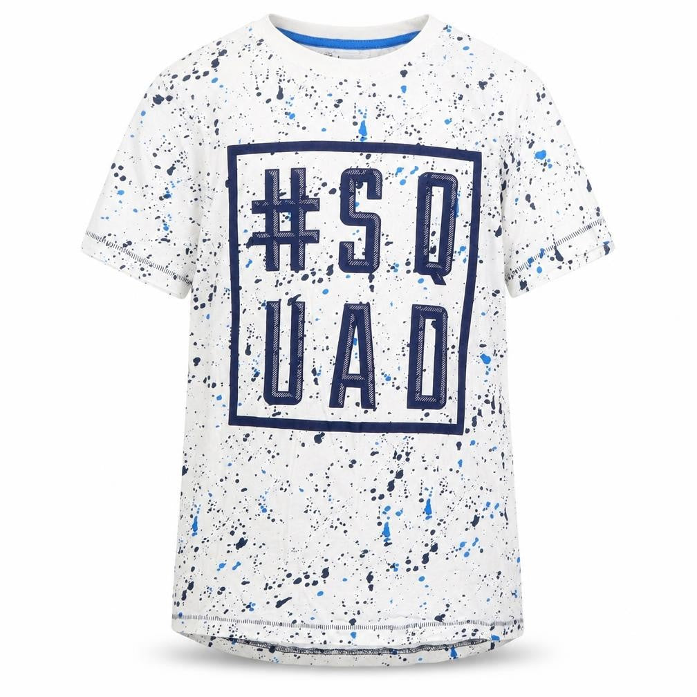 M&Co Boys White Geometric 100% Cotton Pullover T-Shirt Size 9-10 Years Crew Neck Pullover - Squad