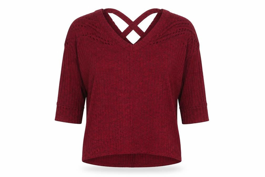Ayanapa Womens Red V-Neck Polyester Pullover Jumper Size 8