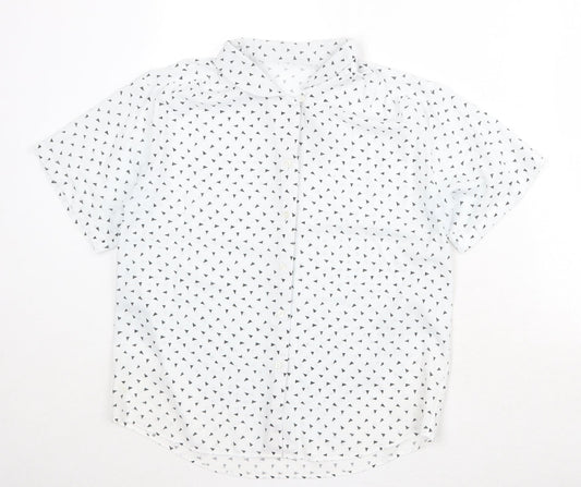 St Michael Womens White Geometric Polyester Basic Button-Up Size 14 Collared