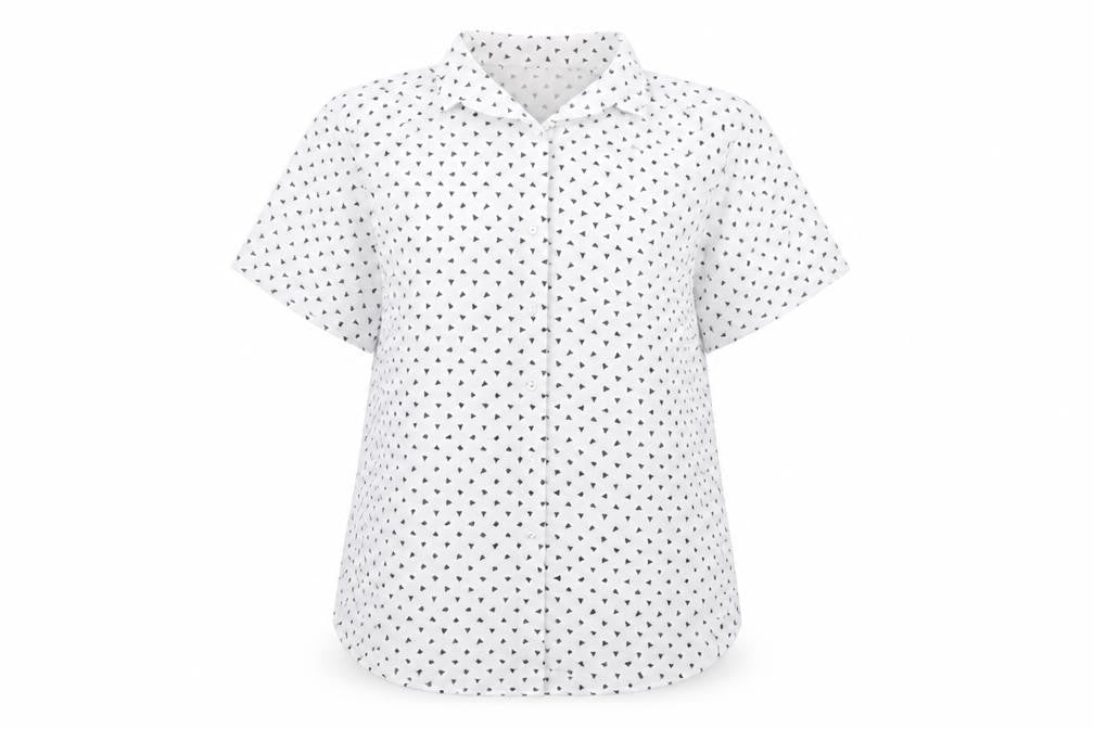 St Michael Womens White Geometric Polyester Basic Button-Up Size 14 Collared