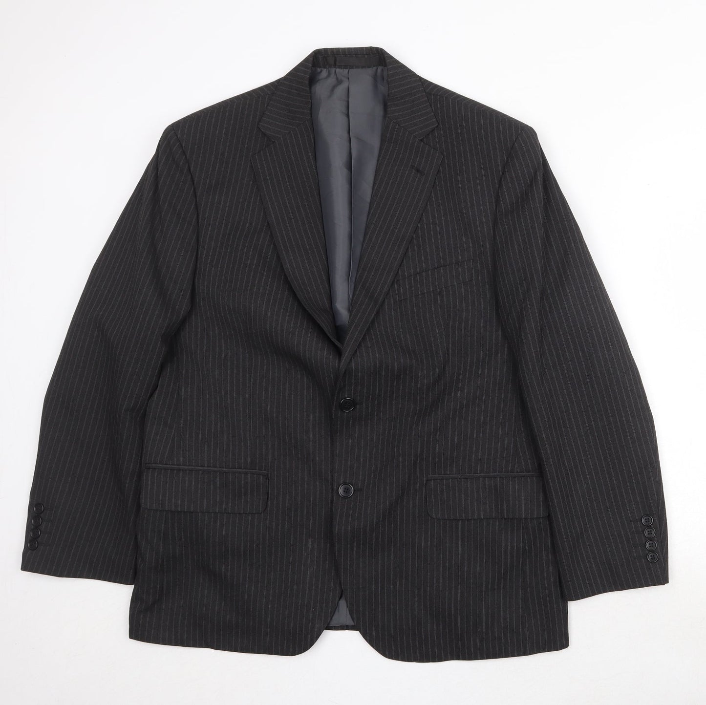 Marks and Spencer Mens Black Striped Polyester Jacket Suit Jacket Size 42 Regular