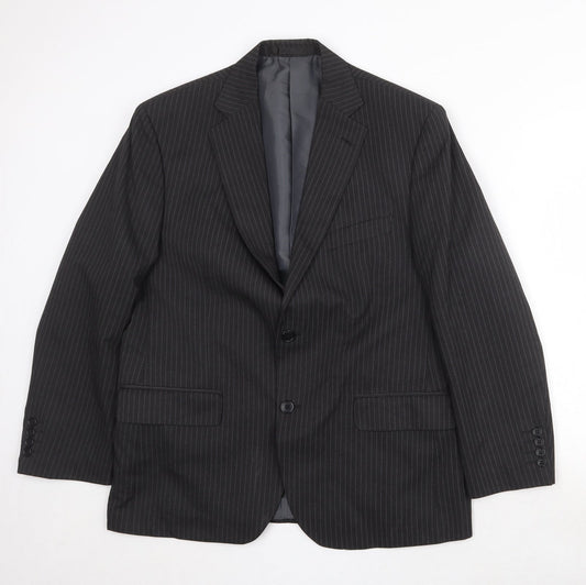 Marks and Spencer Mens Black Striped Polyester Jacket Suit Jacket Size 42 Regular
